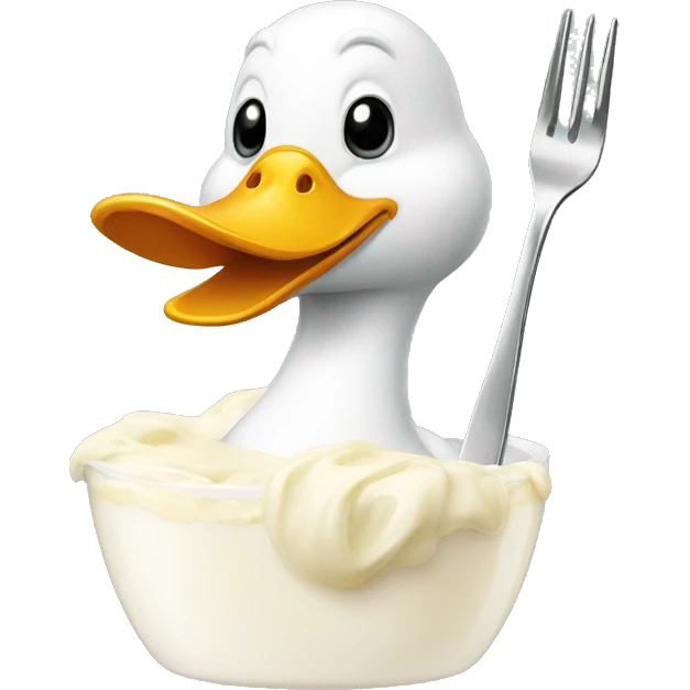 duck eating a cream with a fork emoji