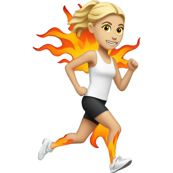 White girl runner with flames off her feet emoji