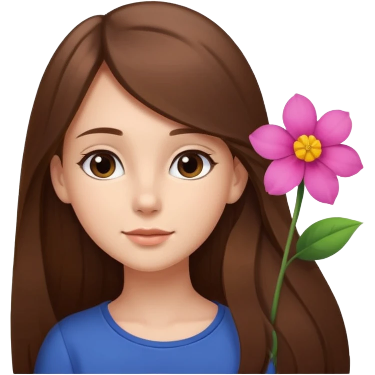 Ein braunhaariges Mädchen (glatte Haare ) mit einen Blume hinter dem ohr lange haare zur Seite kuckend Blume hinter dem rechten Ohr so das man es sieht zur Seite schauend emoji