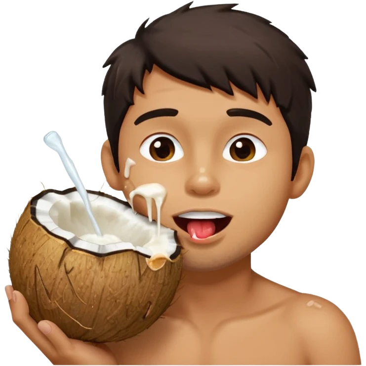 Handsome man licking a dripping coconut  emoji
