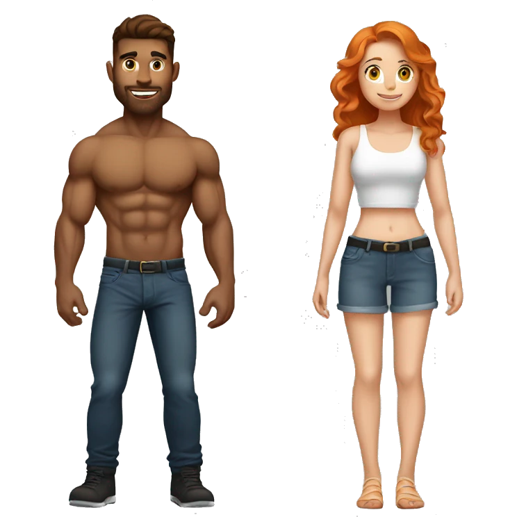 Muscular brunette handsome boyfriend with ginger girlfriend emoji