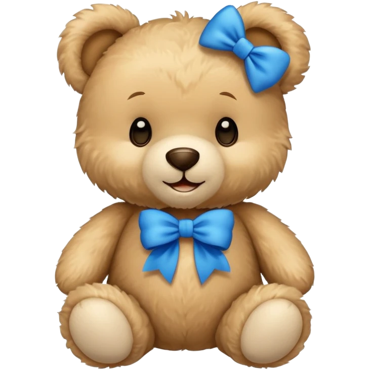 beige teddy bear with blue bow smile emoji