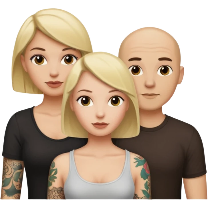 throuple blonde female brunette females bald tattoed male emoji
