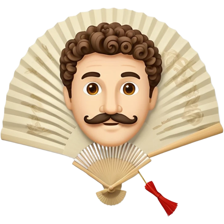 Paper hand fan with Italian man face with curly mustache printed on the fan surface emoji