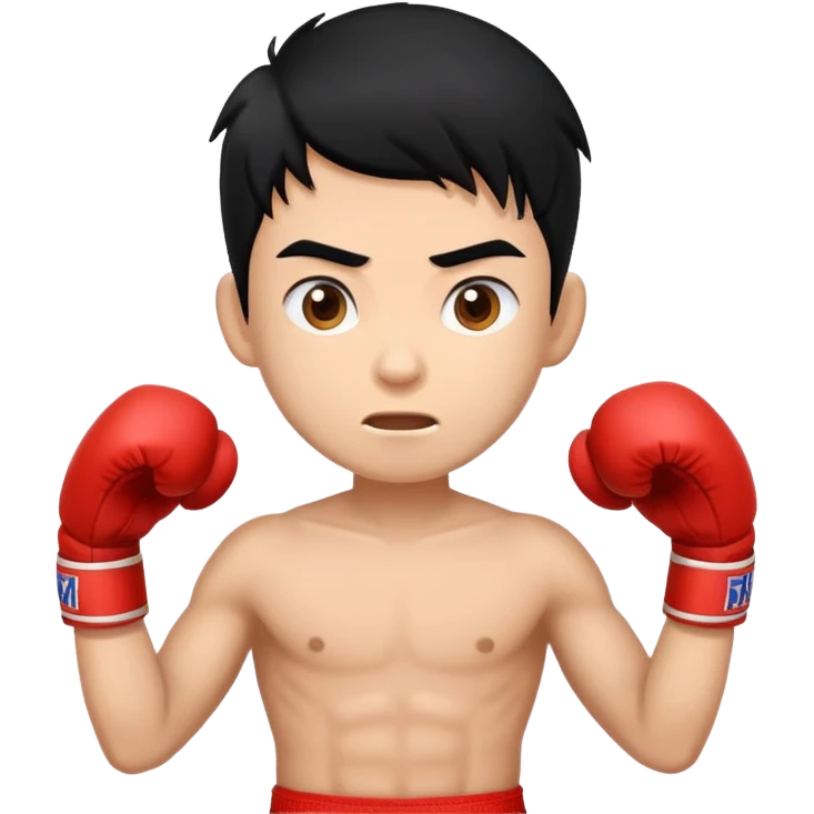 Create emoji similar to Naruto but Muay Thai boy with a lot of hair on his head. Funny and brave  emoji