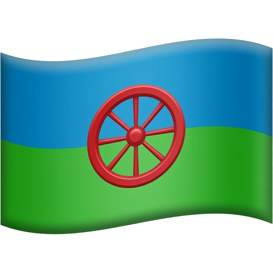 waving flag with bright blue top and bright green bottom horizontal, bright red wagon wheel in the middle emoji