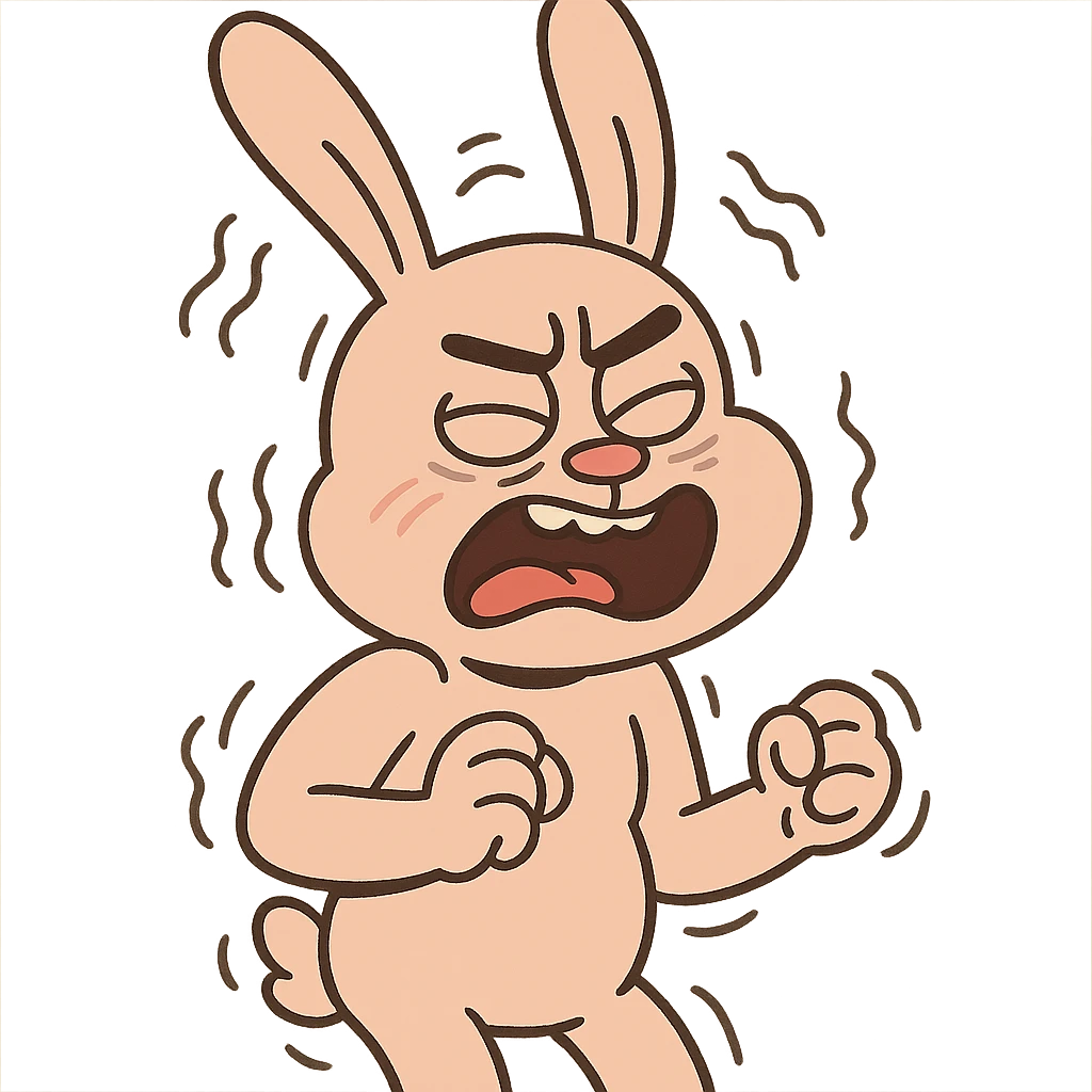 vibrating rabbit head, cartoon style, shaking effect, playful emoji