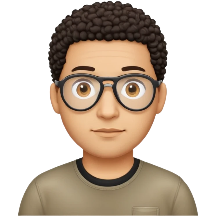 Light brown skinned Latino man with oval face, aviator glasses, completely bald sides with extremely short dark curly hair only on crown, friendly neutral expression, casual black t-shirt emoji