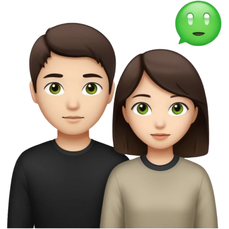 An Asian girl with brown eyes and dark brown hair, with her white boyfriend who has green eyes and light brown hair. emoji
