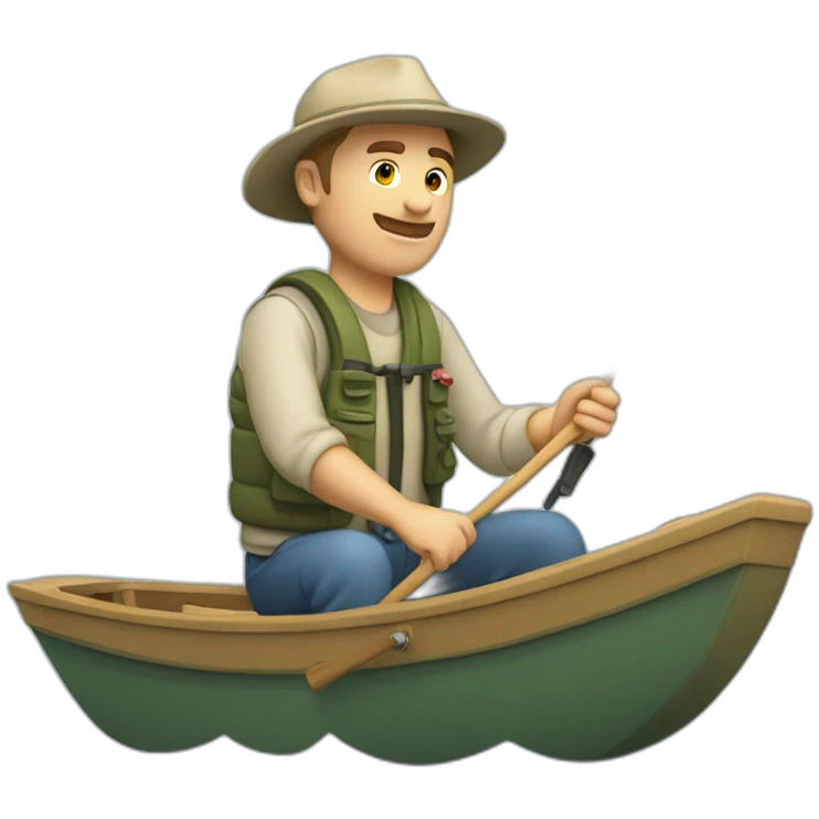 white fisherman in a small boat fishing emoji