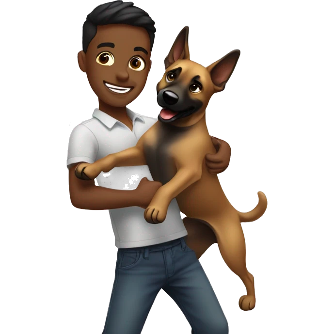 cute boy dancing with his malinois dog emoji