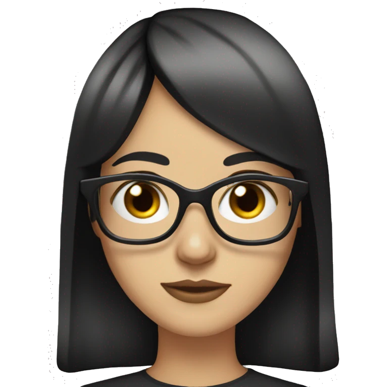 White Girl with black hair and bangs to her eyebrows and thin glasses  emoji
