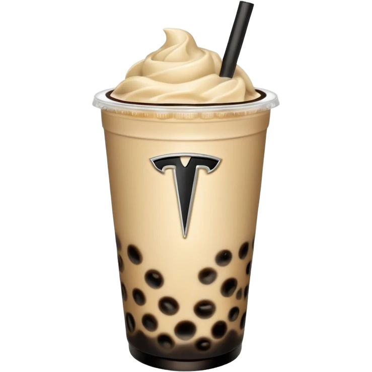 Boba tea in tesla, and with the tesla logo make it the car and the boba tea how it was cream boba tea just a little smaller to go on pinterest emoji