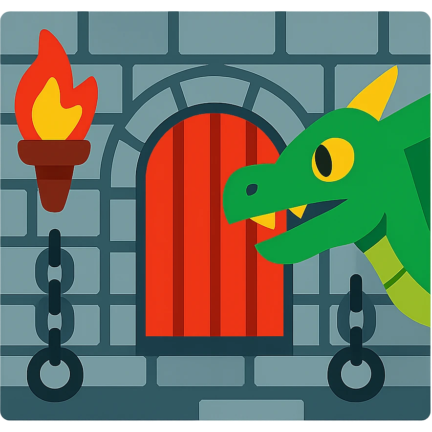 A dungeon emoji with torches, chains, and a dragon, vibrant colors emoji