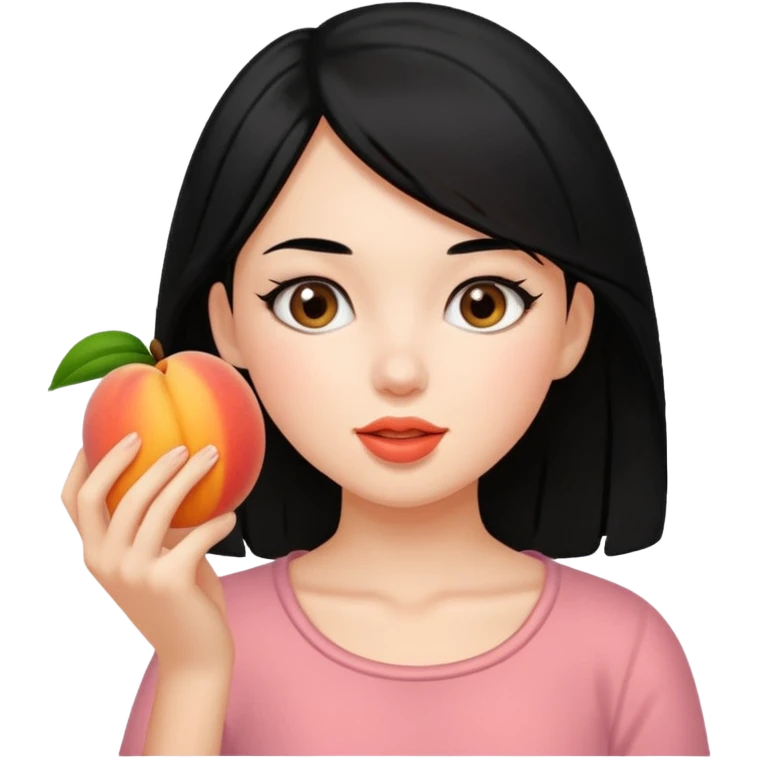 Girl with black hair eating booty emoji
