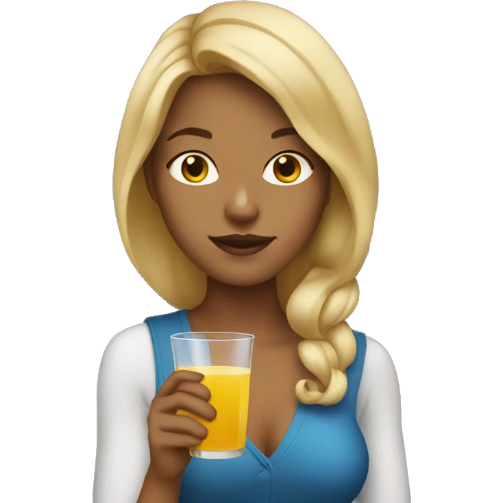 Dark blonde girl drinking apple juice emoji