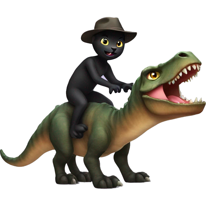 black cat riding a dinosaur  emoji