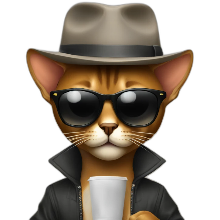 gangster-with-a-Abyssinian cat-gun-and-sunglasses-drinking-coffee emoji