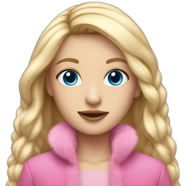 Blonde girl with straight hair with blue eyes and in pink fur emoji