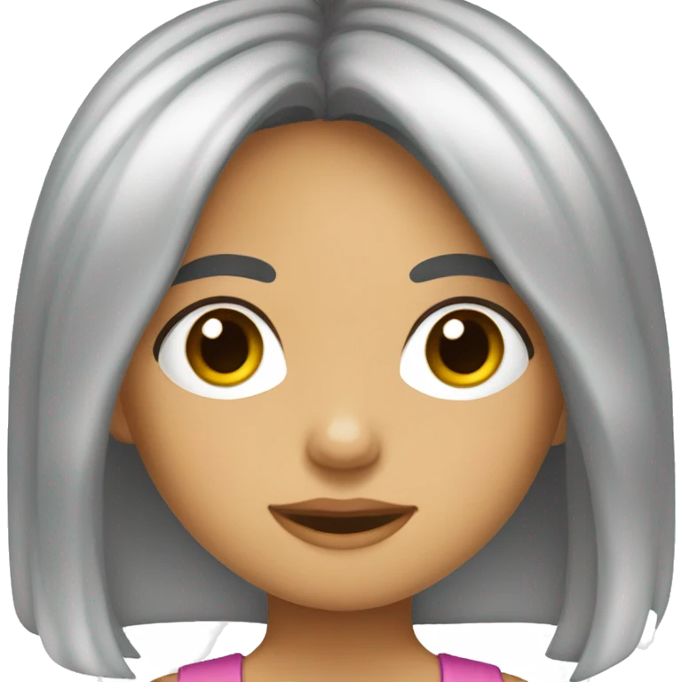 niña cabello lacio con ojos y pestañas grandes con moño emoji