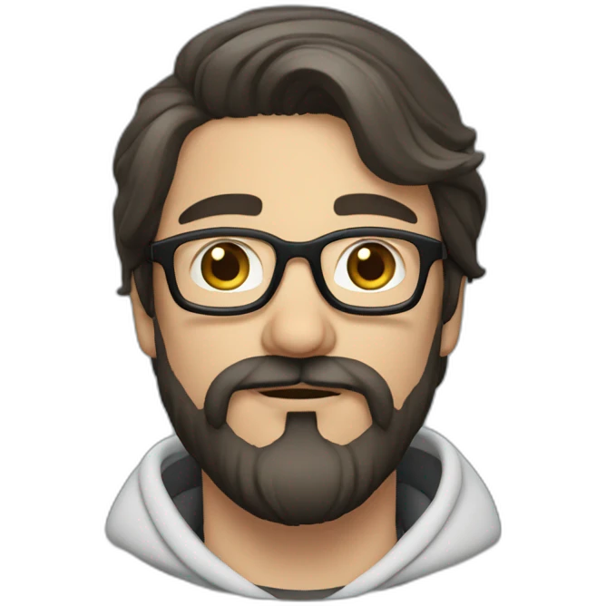 White man dark straight hair moustache and beard, wearing a hoodie, glasses emoji