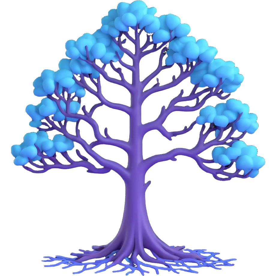 icon symbolizing non-deterministic logic, a branching tree with glowing uncertain paths, cool blue and purple tones, modern tech-inspired 3D emoji style emoji