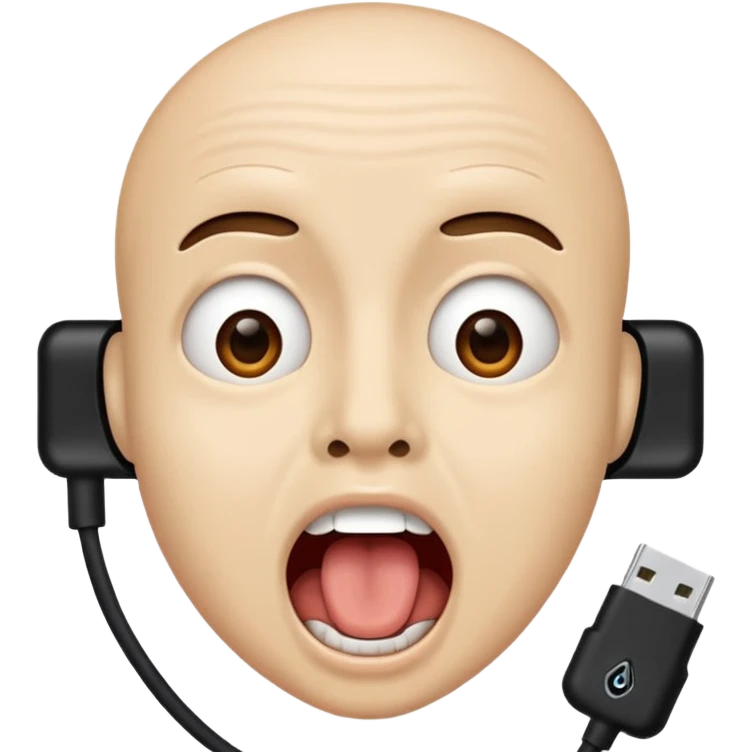 Mouth open wide with audio cable stuffed inside. emoji