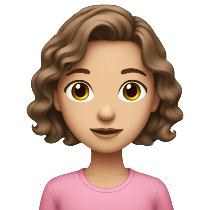 Brown hair brown eyes wavy hair girl pink shirt emoji