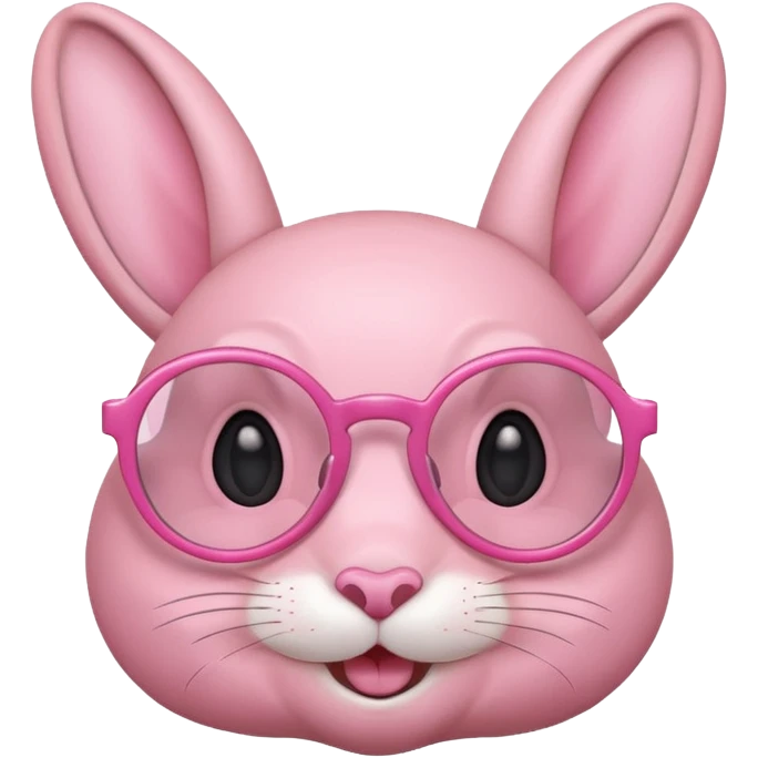 Pink bunny with big circular glasses, smiling, half body emoji