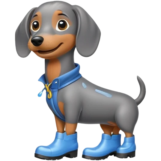 grey dachshund wearing rain boots  emoji