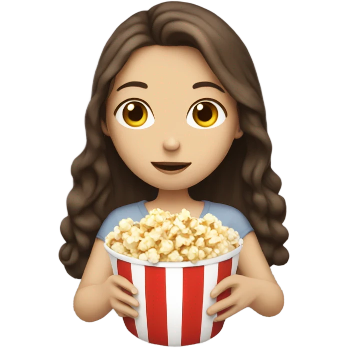 Girl with white skin and long brown hair, eating popcorn emoji