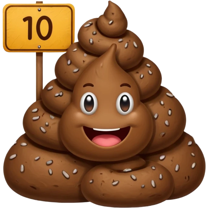 Poop holding a sign that says 10 emoji