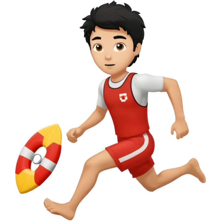 Lifeguard Teenager with Black messy hair running to save lives emoji