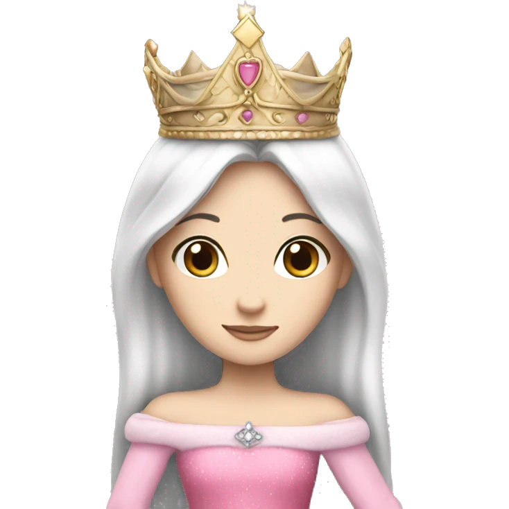 PRINCESS WHITE SKIN, STRAIGHT DARK HAIR, WITH PRINCESS CROWN, WITH PINK PRINCESS OUTFIT emoji
