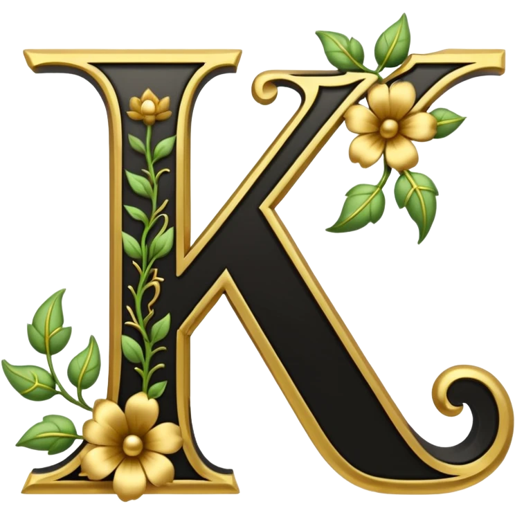 Shint Black letters K outlined with gold and a gold flowervine around the left side emoji