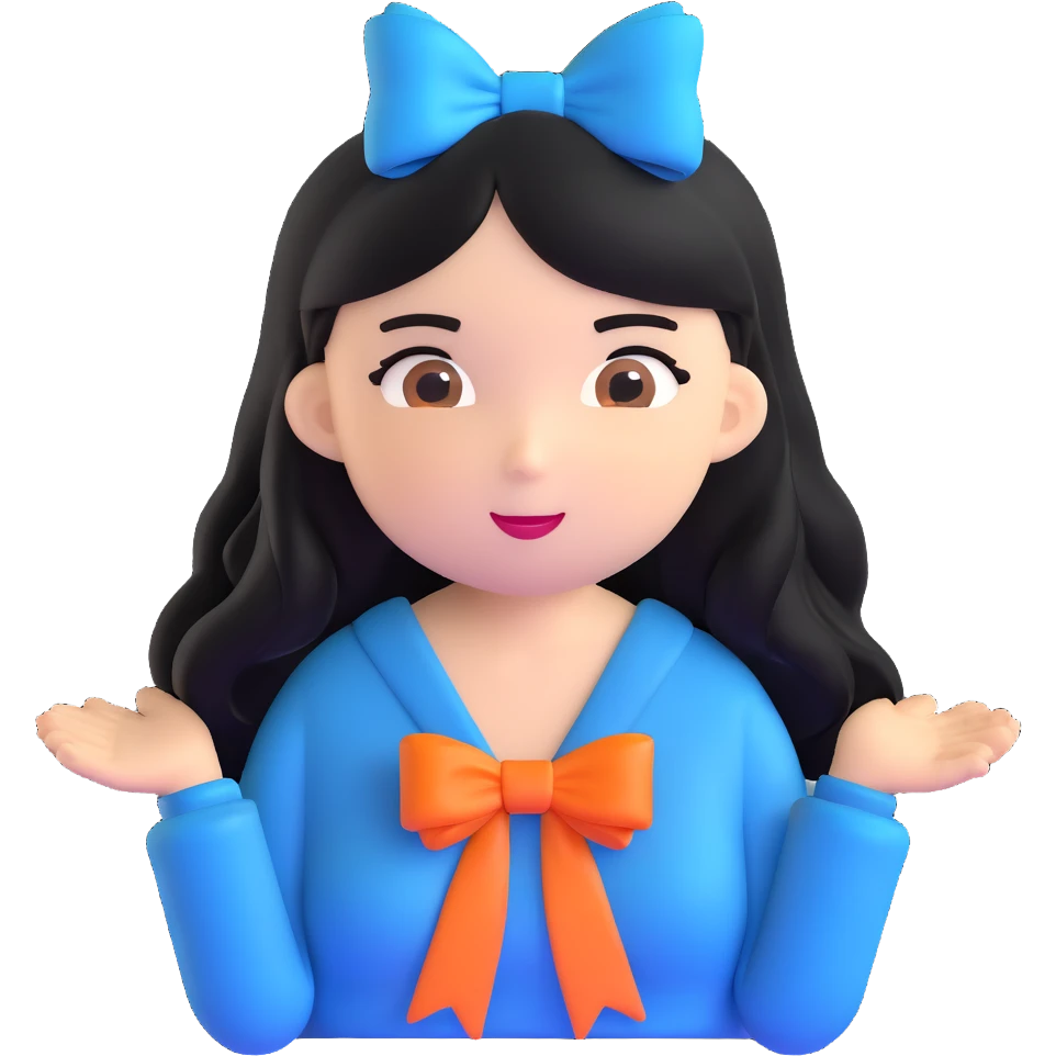 woman with a blue bow on her head and long black hair emoji