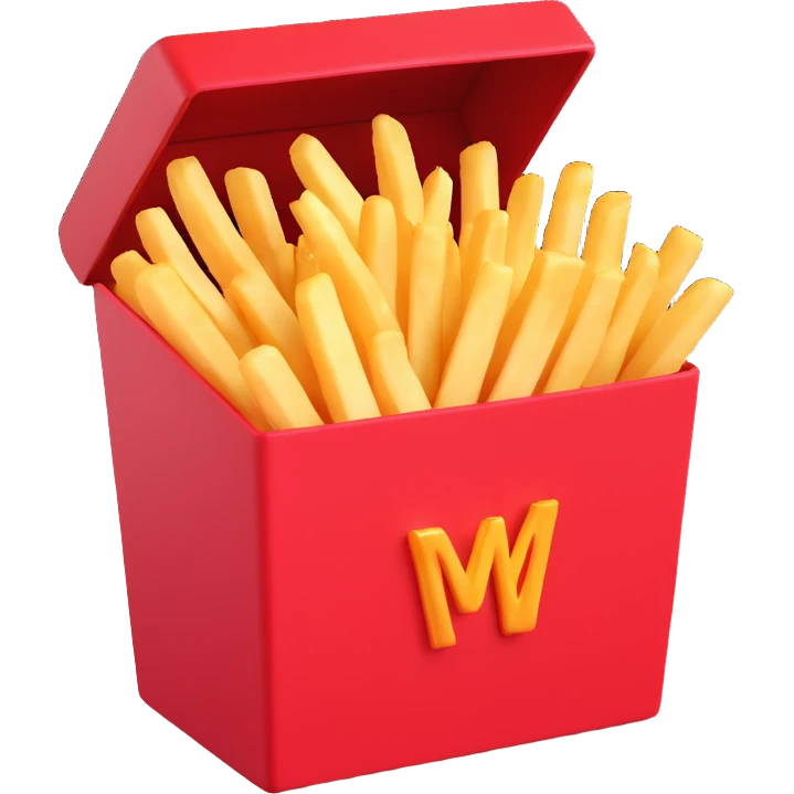 Make the McDonald's French fries emoji flatter with reduced 3D shading, keeping the iconic red box and golden fries, in a simple flat look, no text. emoji