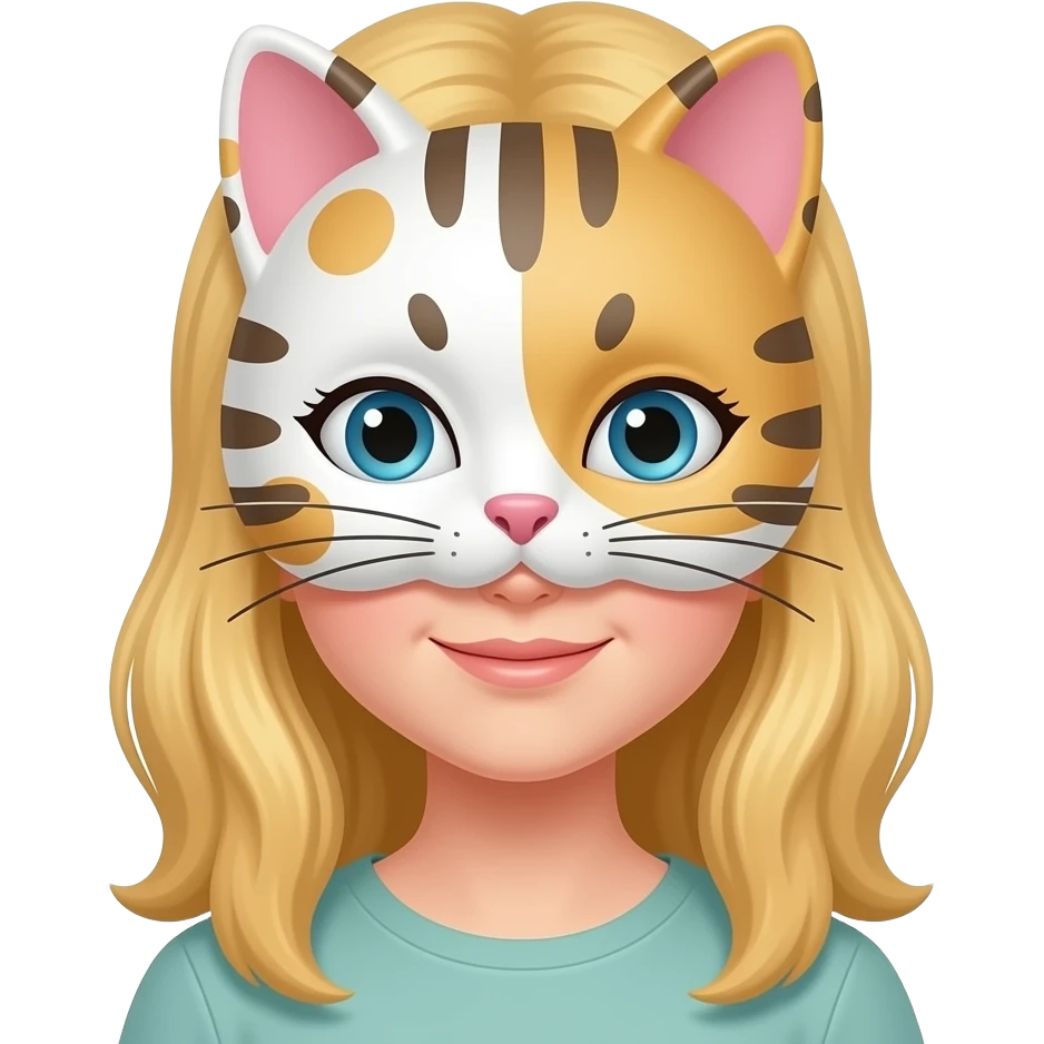A girl wearing a calico cat cat mask on her face with blonde hair emoji