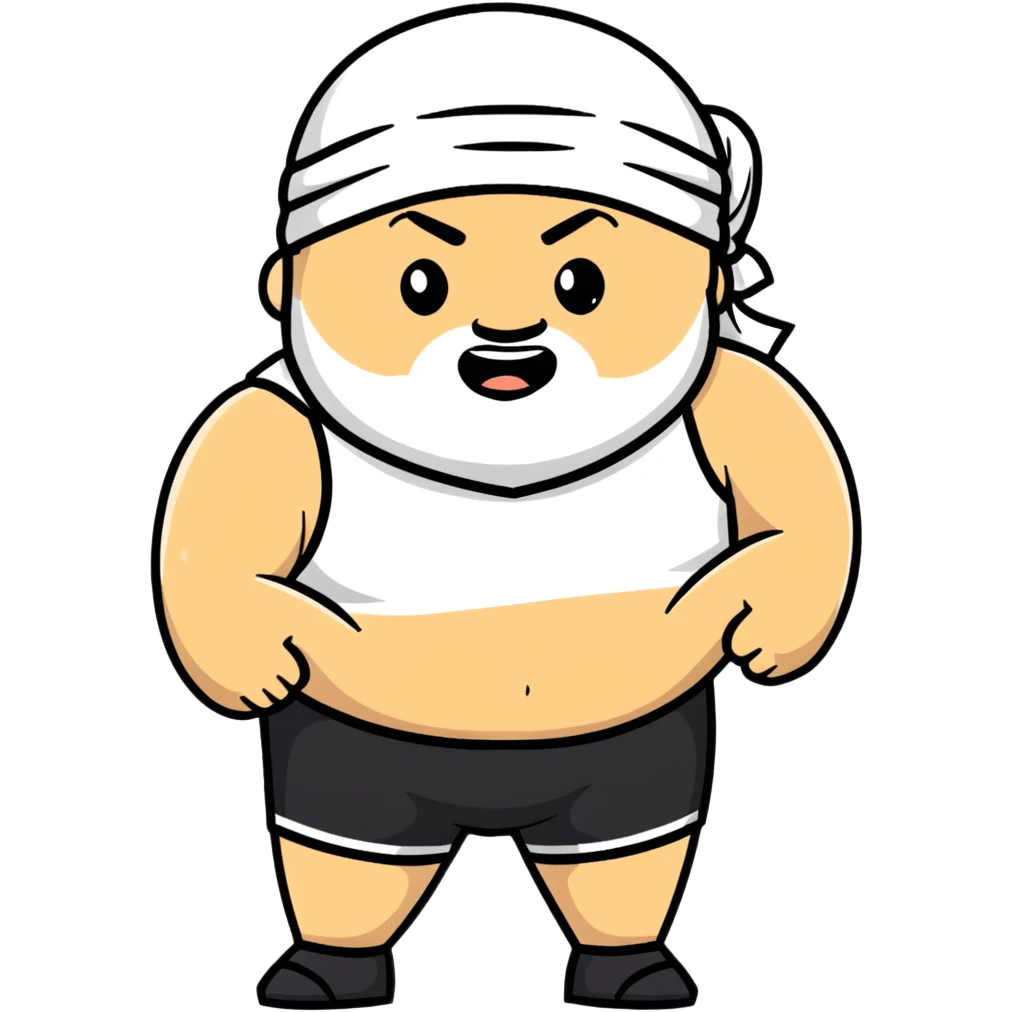 White skin fat guy with black durag, light stubble beard of a few days in wrestling singlet emoji