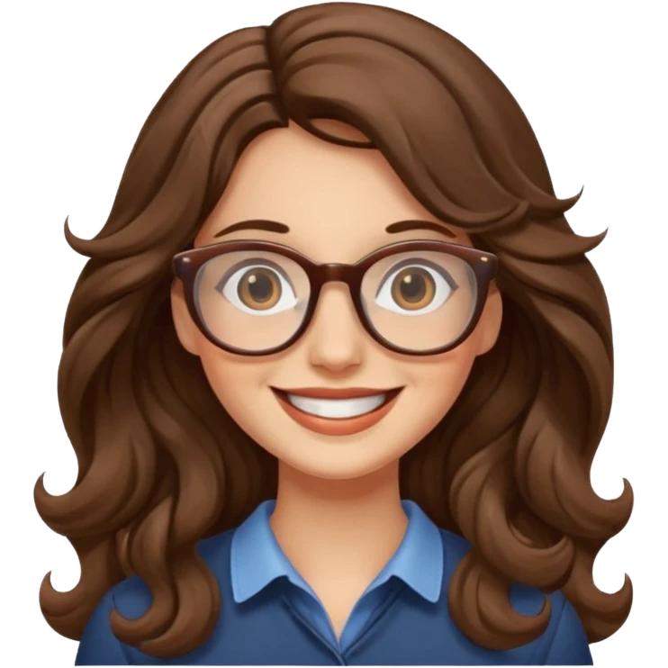 happy woman with long wavy brown hair and glasses emoji