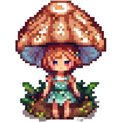 Add a tiny fairy nearby the glowing mushroom in pixel art style, with no background. emoji