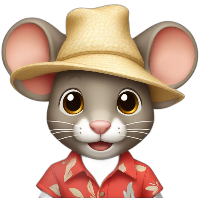 Jerry mouse with red beach shirt and cream hat emoji