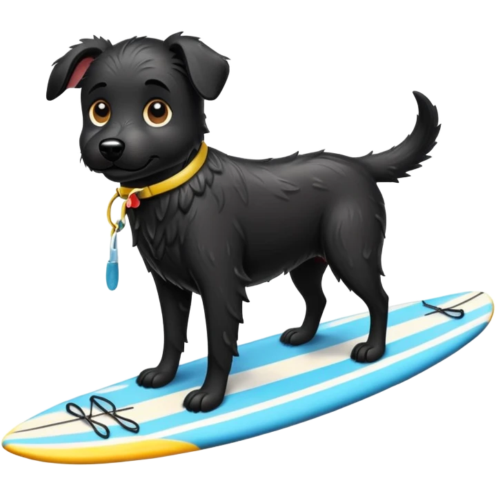 Black dog on a surf board emoji