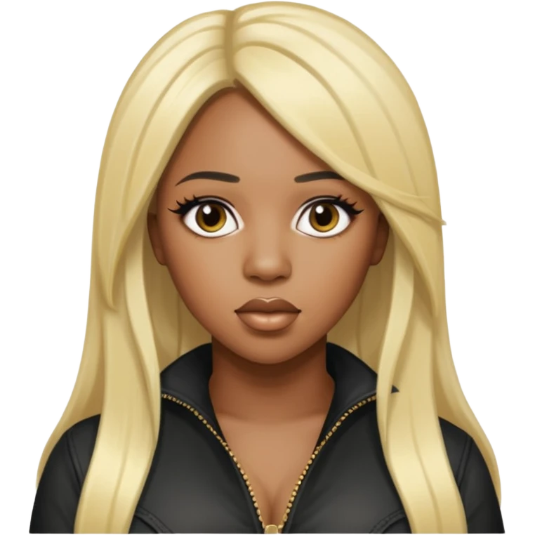 Remy Ma with black long hair with blonde highlights emoji