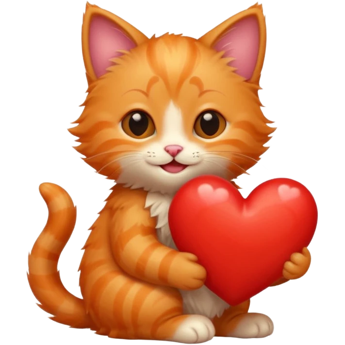 The ginger kitten is hugging a heart, very happy and smiling. emoji
