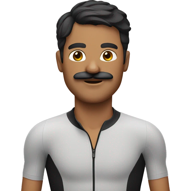 Cyclist with short dark hair with mustache emoji