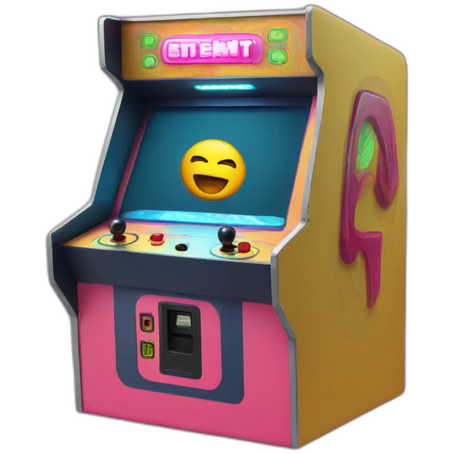Arcade machine with face and laser gun emoji