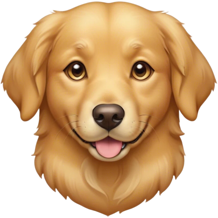 Cinematic Cute Golden Retriever Portrait Emoji, Head tilted playfully and inquisitively, featuring a luscious golden coat with a gentle sheen, round, sparkling brown eyes filled with curiosity, Simplified yet irresistibly adorable features, highly detailed, glowing with a warm, friendly glow, high shine, affectionate and lively, stylized with a touch of whimsy, bright and endearing, soft glowing outline, capturing the essence of a mischievous yet loving pup, so playful it feels like it could leap out of the screen and into your arms! emoji