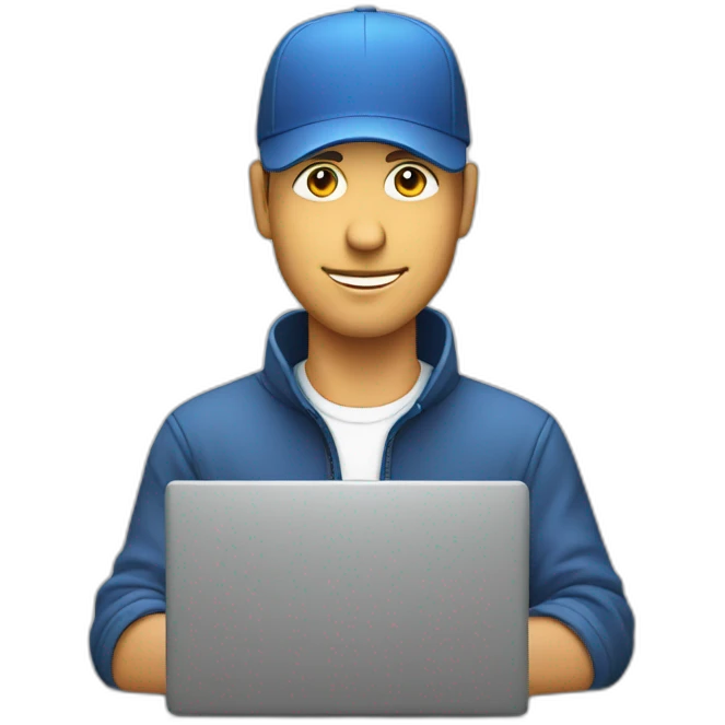 White man, man wearing a cap ,using laptop emoji