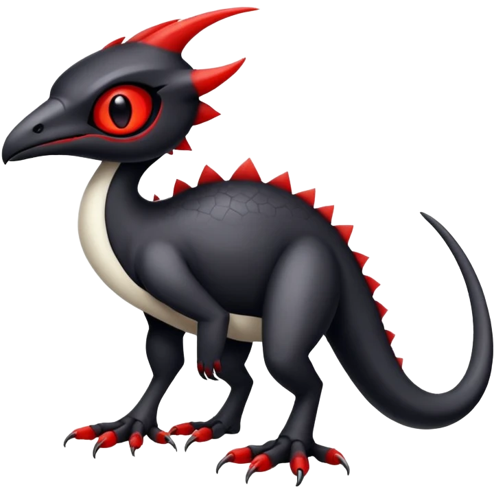 a white exotic edgy vernid-fionbr-Fakémon-creature, with black belly and red eyes, full body emoji